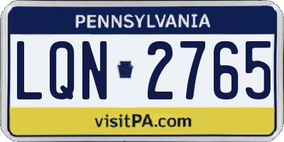 PA license plate LQN2765