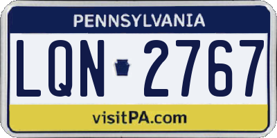 PA license plate LQN2767