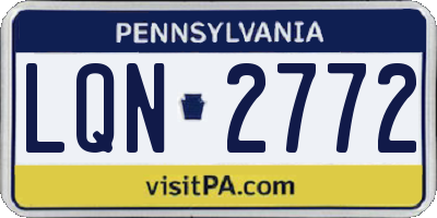 PA license plate LQN2772