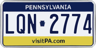 PA license plate LQN2774