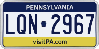 PA license plate LQN2967