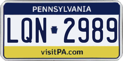 PA license plate LQN2989