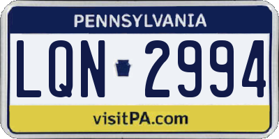 PA license plate LQN2994