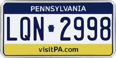 PA license plate LQN2998