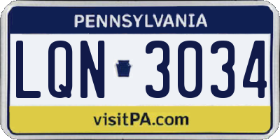 PA license plate LQN3034