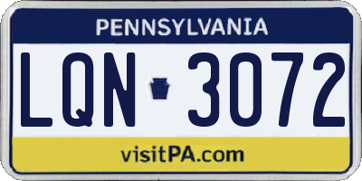 PA license plate LQN3072