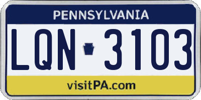 PA license plate LQN3103