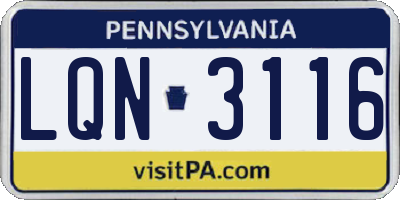 PA license plate LQN3116
