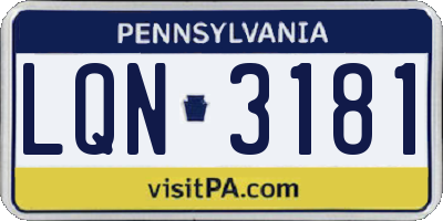 PA license plate LQN3181