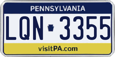 PA license plate LQN3355
