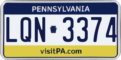PA license plate LQN3374