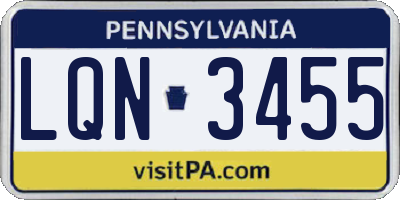 PA license plate LQN3455