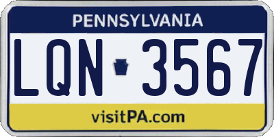 PA license plate LQN3567