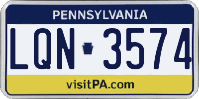 PA license plate LQN3574