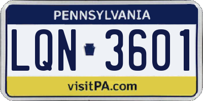 PA license plate LQN3601