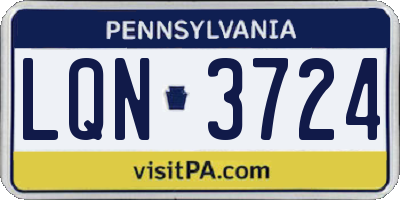 PA license plate LQN3724