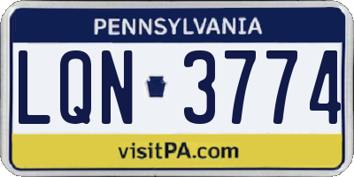 PA license plate LQN3774