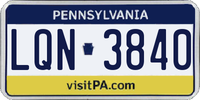 PA license plate LQN3840