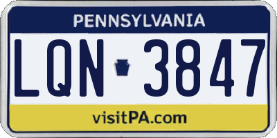 PA license plate LQN3847
