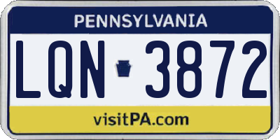 PA license plate LQN3872