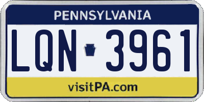 PA license plate LQN3961