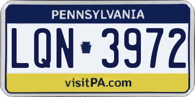 PA license plate LQN3972