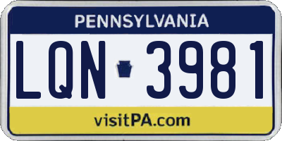 PA license plate LQN3981