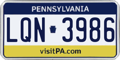PA license plate LQN3986