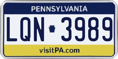 PA license plate LQN3989