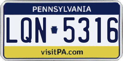 PA license plate LQN5316