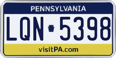 PA license plate LQN5398