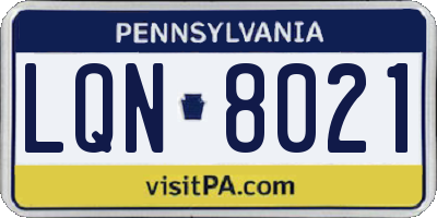PA license plate LQN8021