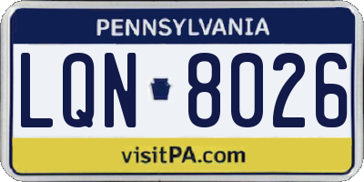 PA license plate LQN8026