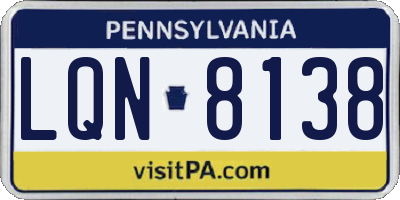PA license plate LQN8138