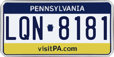 PA license plate LQN8181