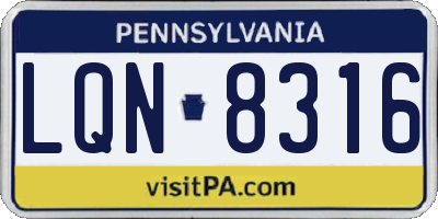 PA license plate LQN8316