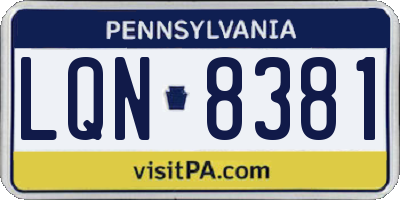 PA license plate LQN8381