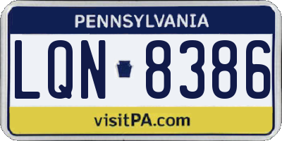 PA license plate LQN8386