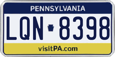 PA license plate LQN8398