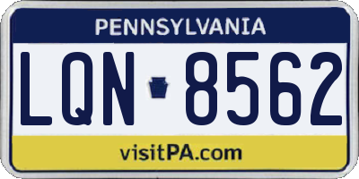 PA license plate LQN8562