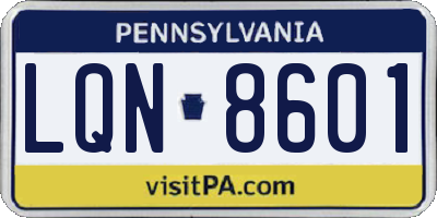 PA license plate LQN8601