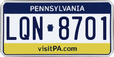 PA license plate LQN8701