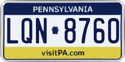 PA license plate LQN8760