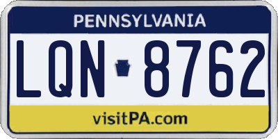 PA license plate LQN8762