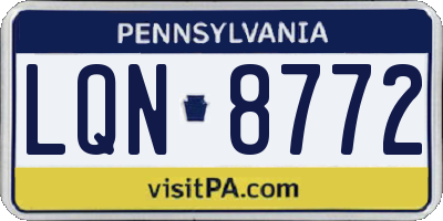 PA license plate LQN8772