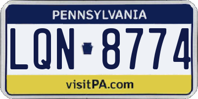 PA license plate LQN8774