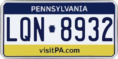 PA license plate LQN8932