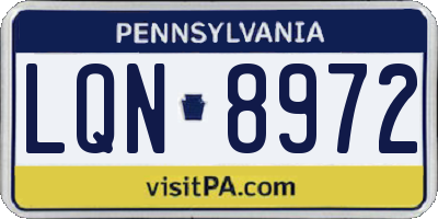 PA license plate LQN8972