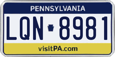 PA license plate LQN8981