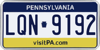 PA license plate LQN9192
